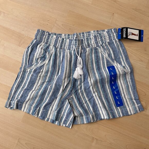 Briggs Linen Blend Pull On Striped Shorts Pockets White Blue Size Large